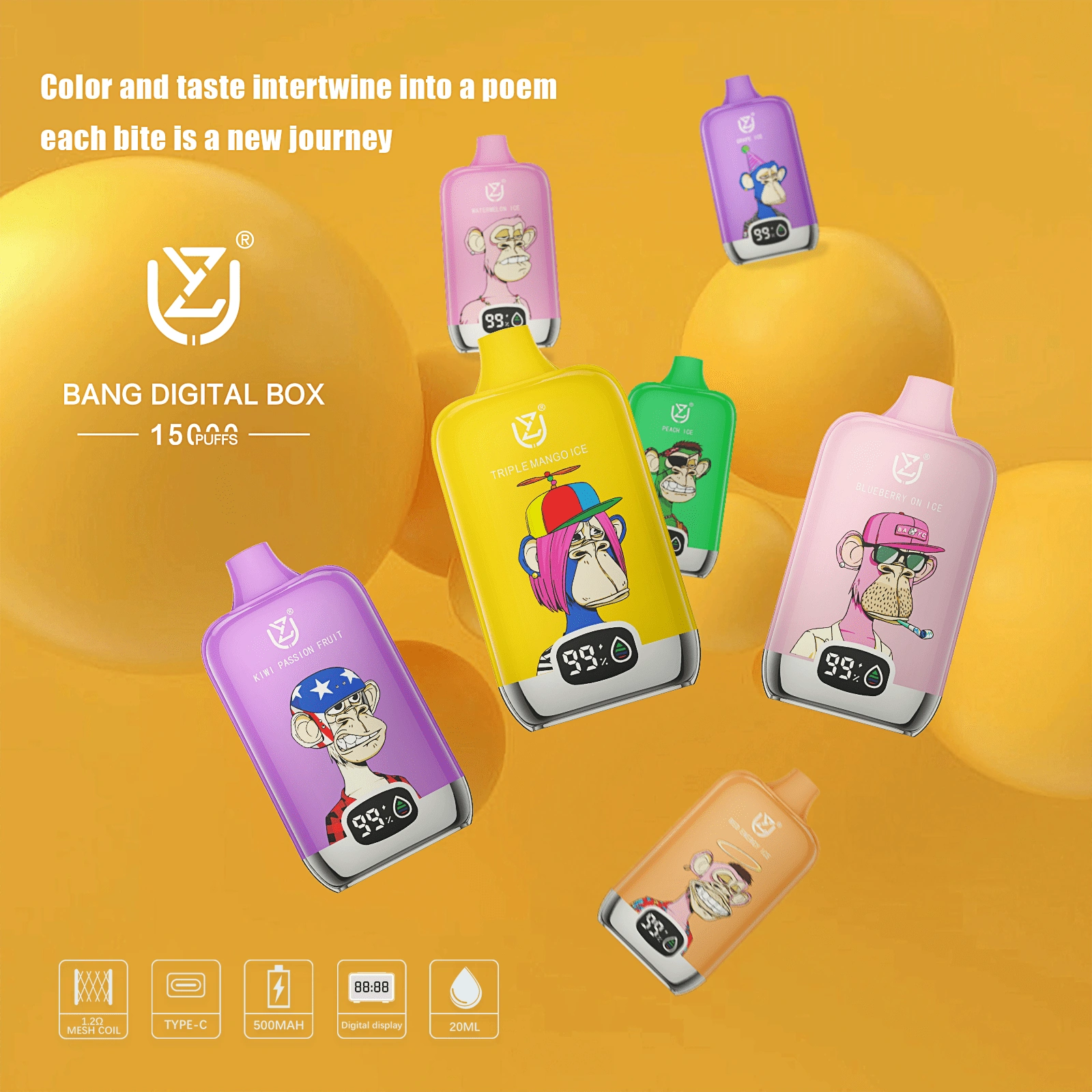 Uzy Bang Digital 15K Puffs Disposable Vape hero presentation showing the featured device design and display in the official product artwork.