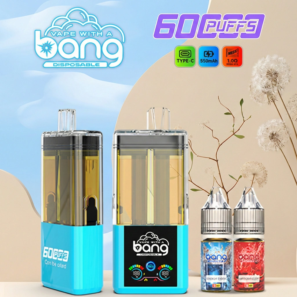 Bang 60K Refillable 2 in 1 01 disposable vape 60000 puffs dual flavor refill kit compatible vape flavor design with device artwork and matching product packaging.