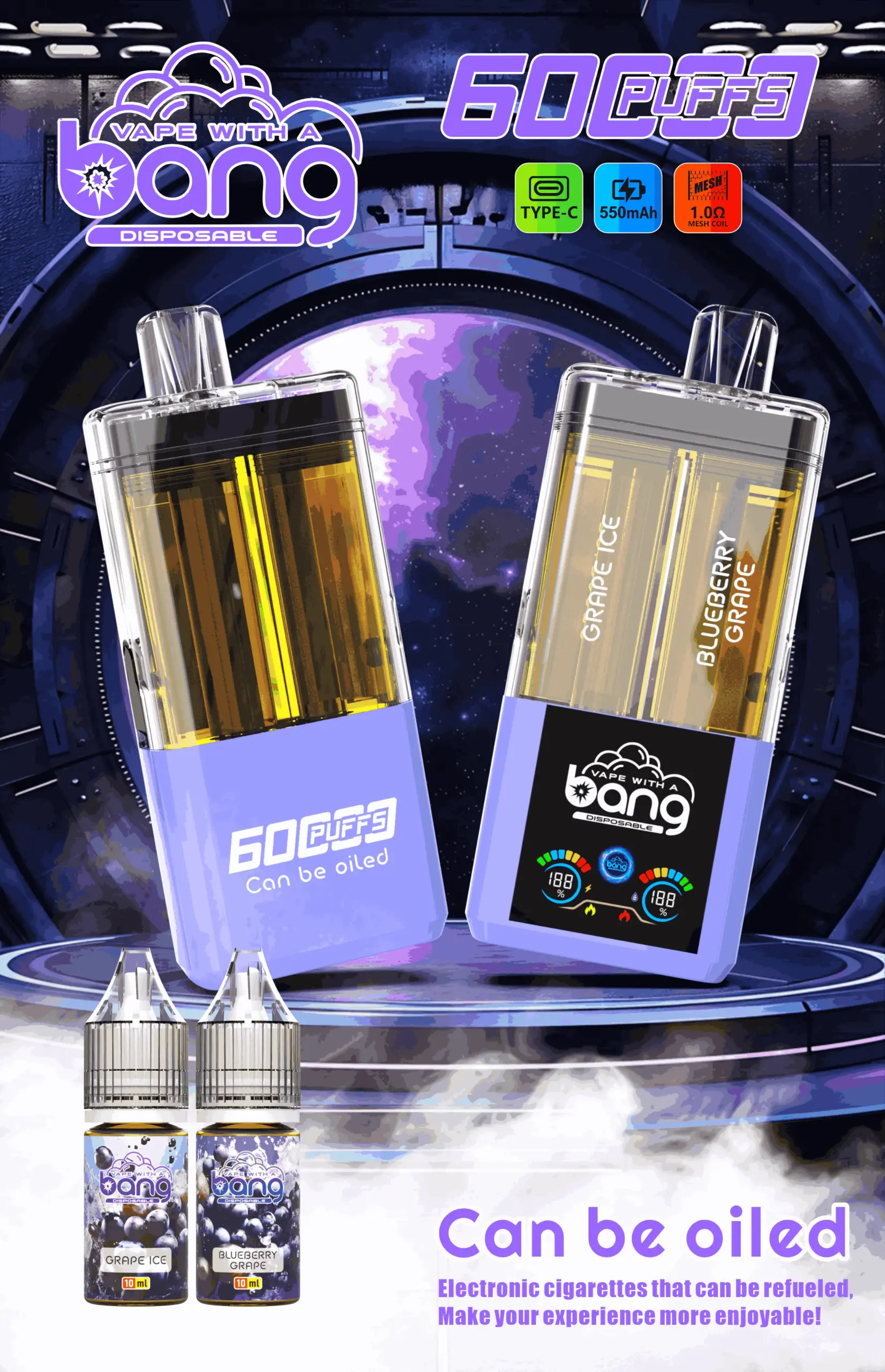 Bang 60K Refillable 2 in 1 06 60k watermelon cherry cherry coke vape flavor design with device artwork and matching product packaging.