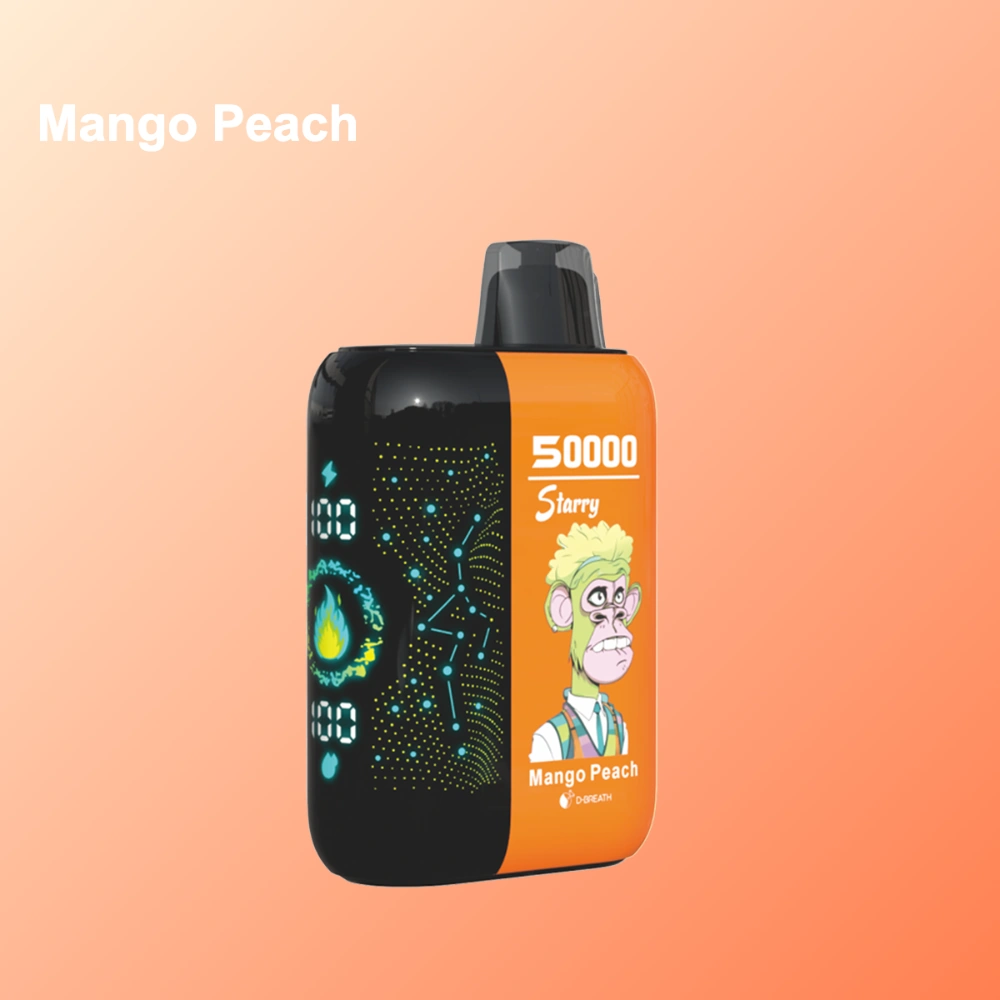 Bang Blaze 50K disposable vape in Mango Peach flavor design with matching product artwork for the vape device.