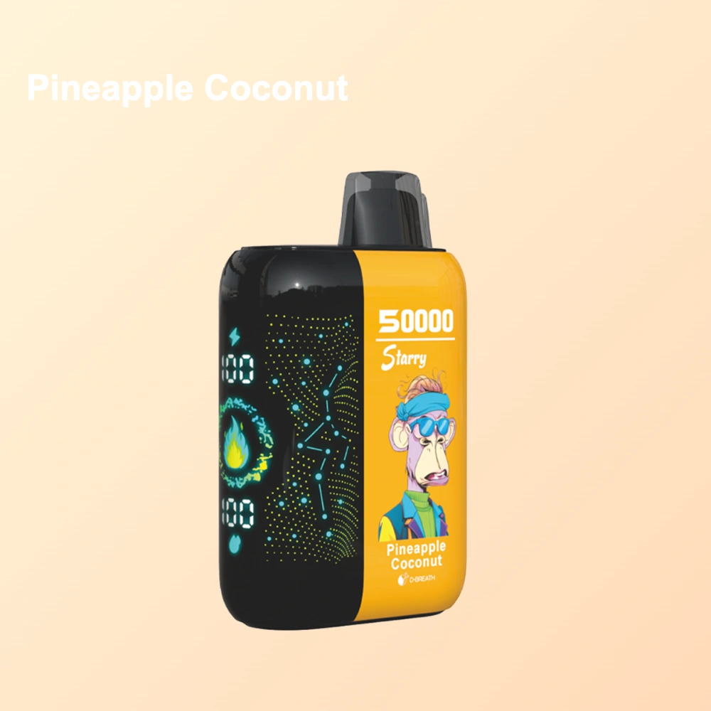 Bang Blaze 50K disposable vape in Pineapple Coconut flavor design with matching product artwork for the vape device.