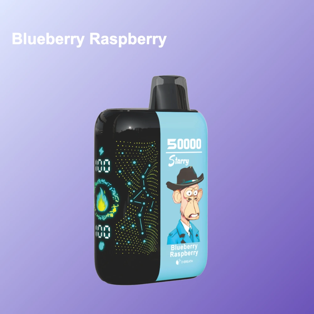 Bang Blaze 50K disposable vape in Blueberry Raspberry flavor design with matching product artwork for the vape device.