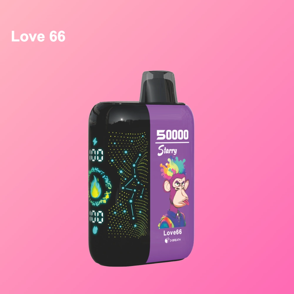 Bang Blaze 50K disposable vape in Love 66 flavor design with matching product artwork for the vape device.
