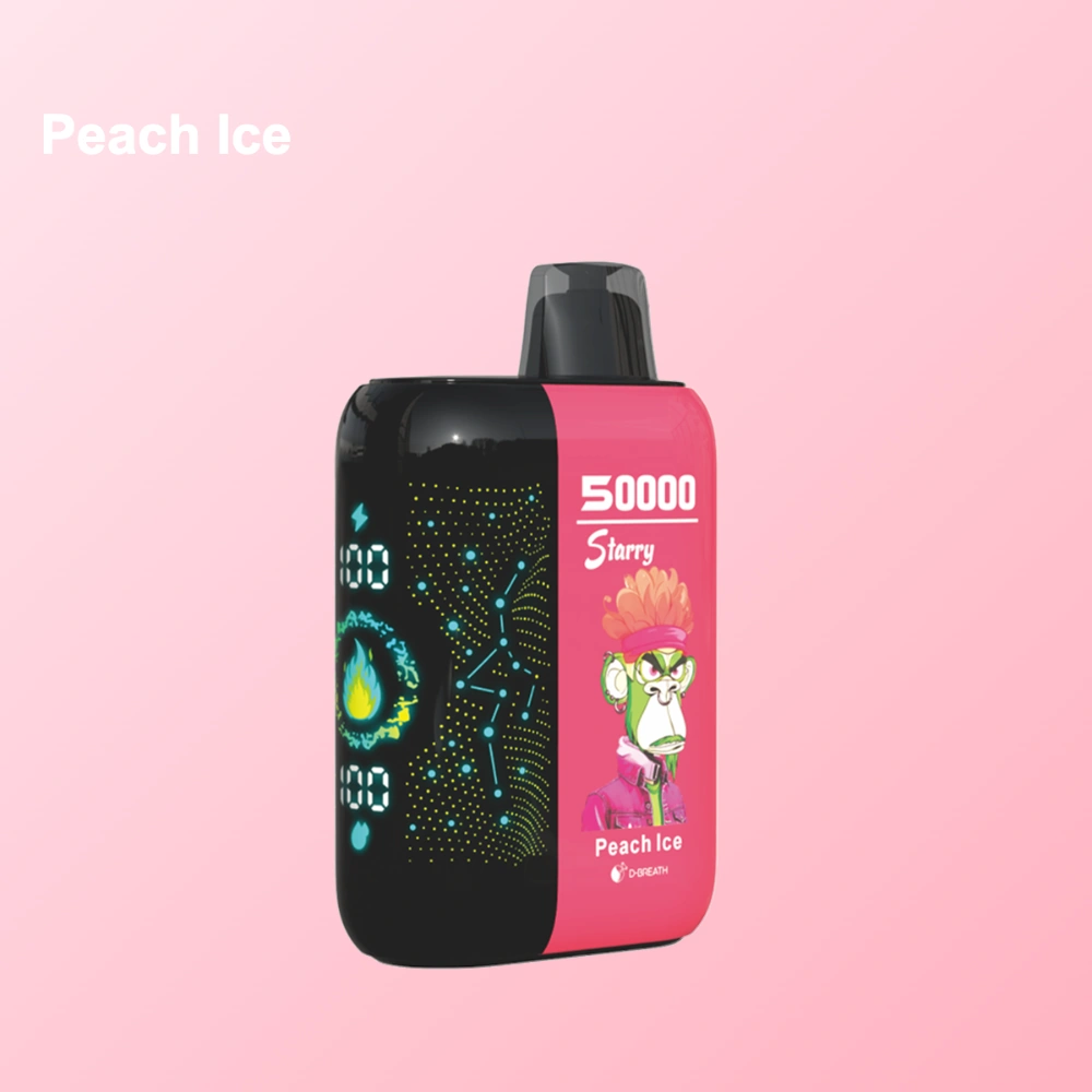 Bang Blaze 50K disposable vape in Peach Ice flavor design with matching product artwork for the vape device.