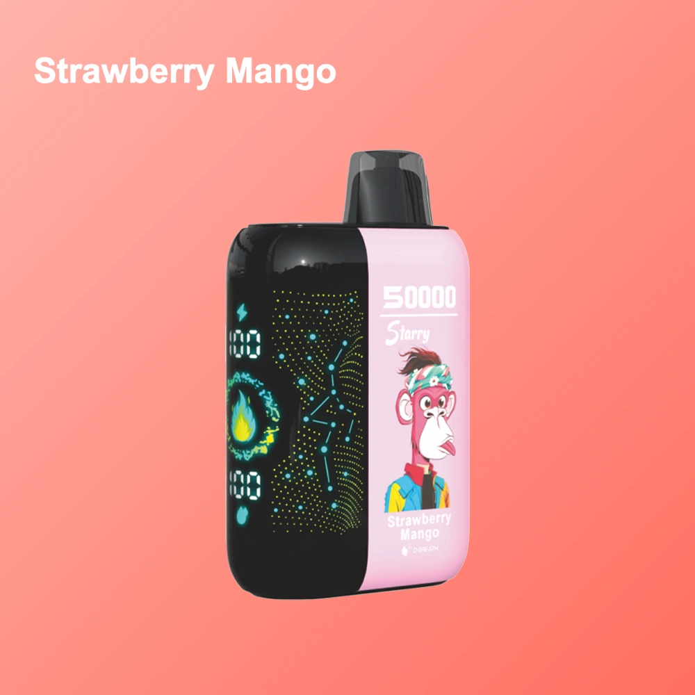Bang Blaze 50K disposable vape in Strawberry Mango flavor design with matching product artwork for the vape device.