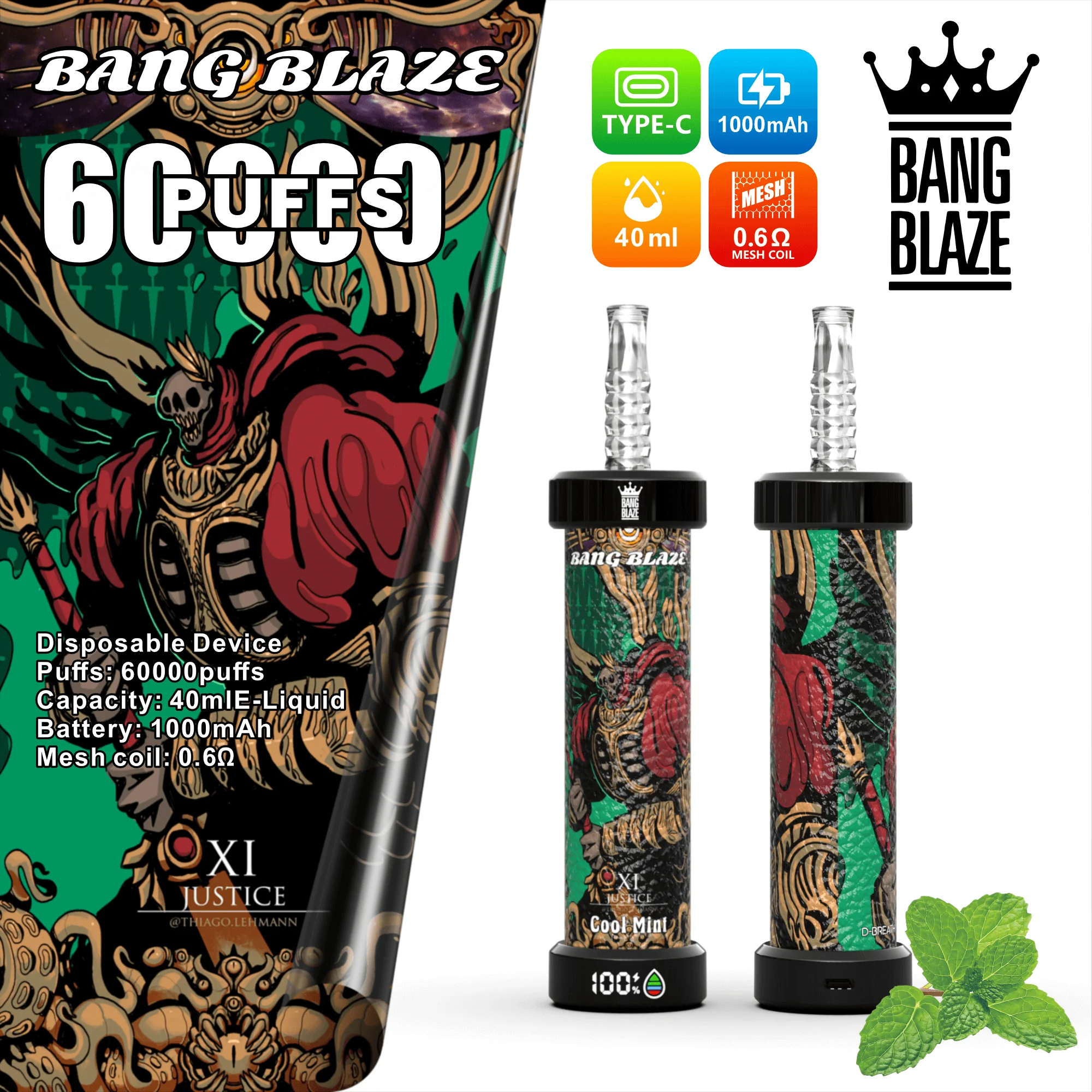 Bang Blaze 60000 03 blaze 60k 1 1 vape flavor design with device artwork and matching product packaging.