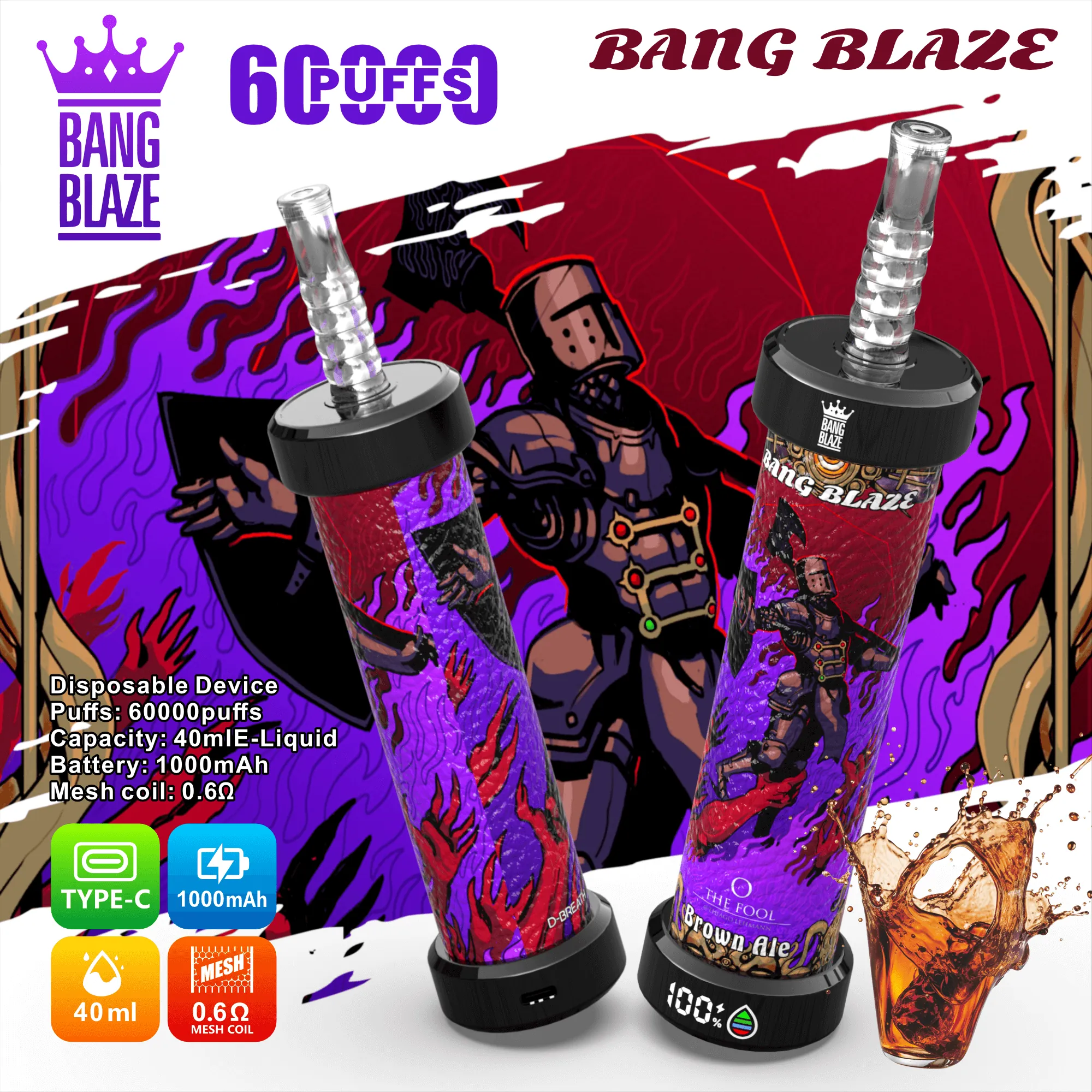 Bang Blaze 60000 04 blaze 60k 2 1 vape flavor design with device artwork and matching product packaging.