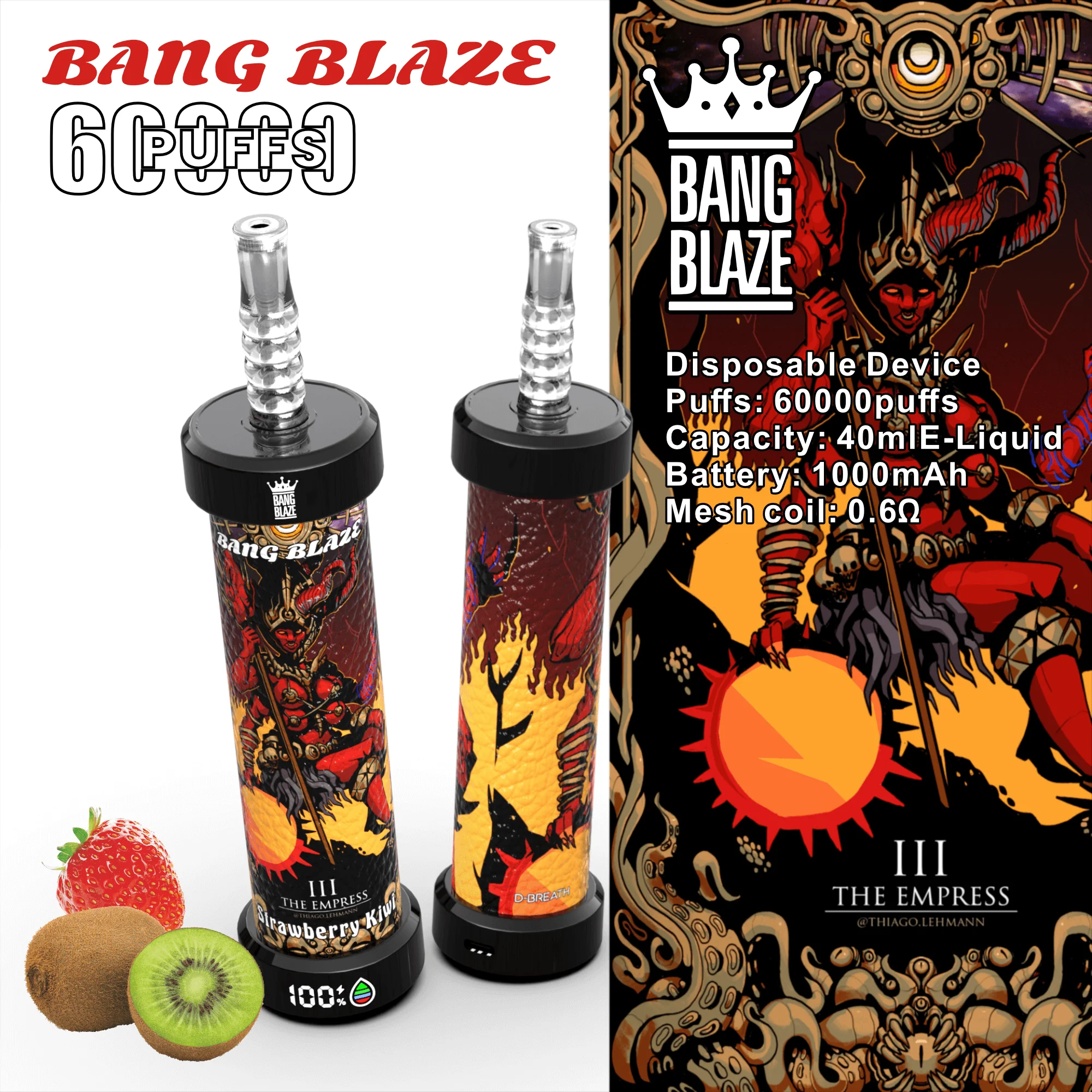 Bang Blaze 60000 07 blaze 60k 5 1 vape flavor design with device artwork and matching product packaging.