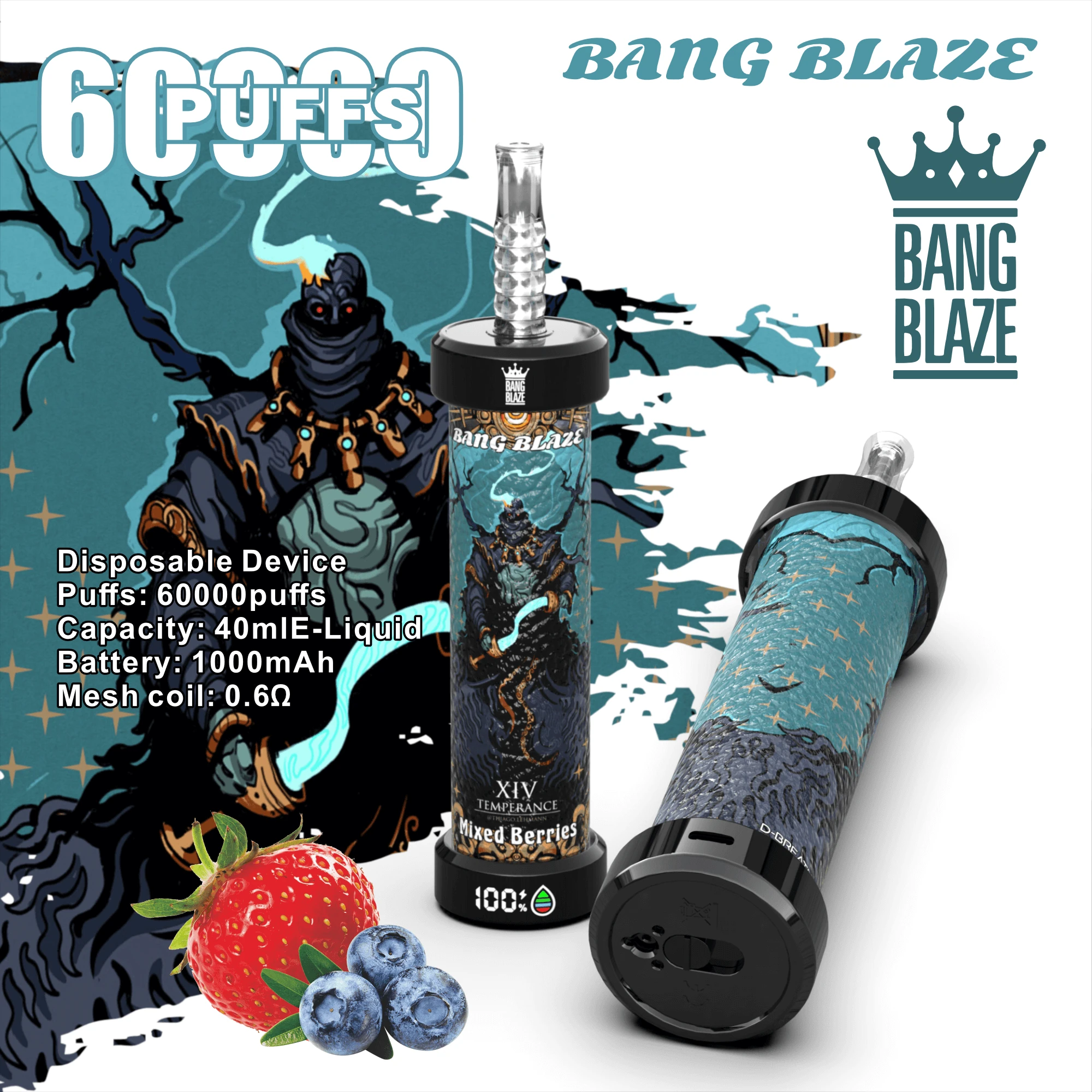 Bang Blaze 60000 11 blaze 60k 9 vape flavor design with device artwork and matching product packaging.