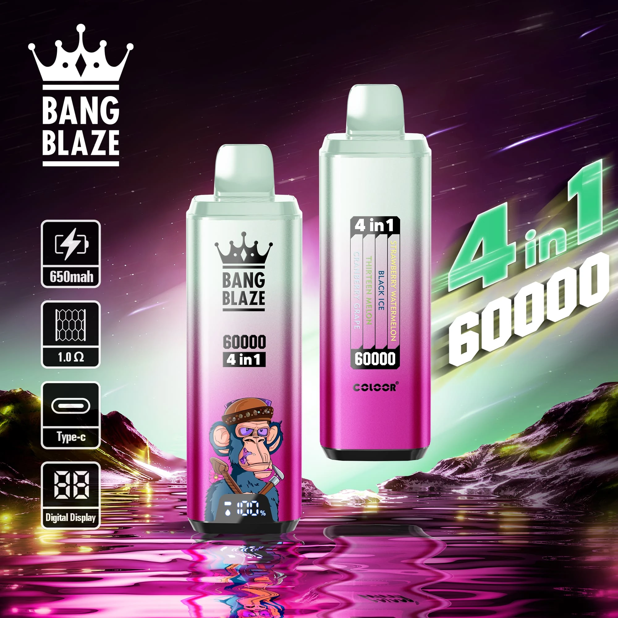 Bang Blaze 60000 12 blaze 60000 1 vape flavor design with device artwork and matching product packaging.