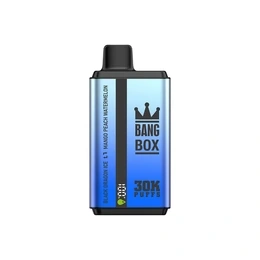 Bang Box 30K 30000-puff disposable vape shown with colorful dual flavor artwork and product box