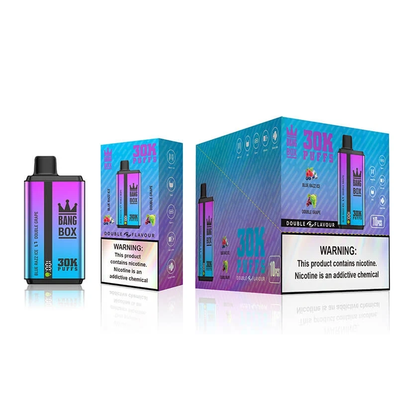 Bang Box 30K 2-in-1 dual flavor vape device with colorful retail box artwork