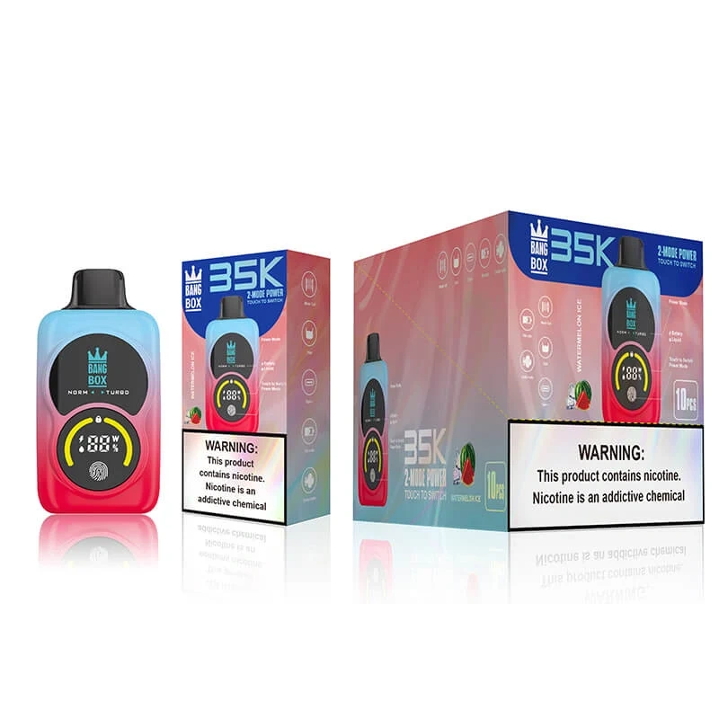 Bang Box 35K disposable vape product image with branded flavor variant artwork and retail packaging