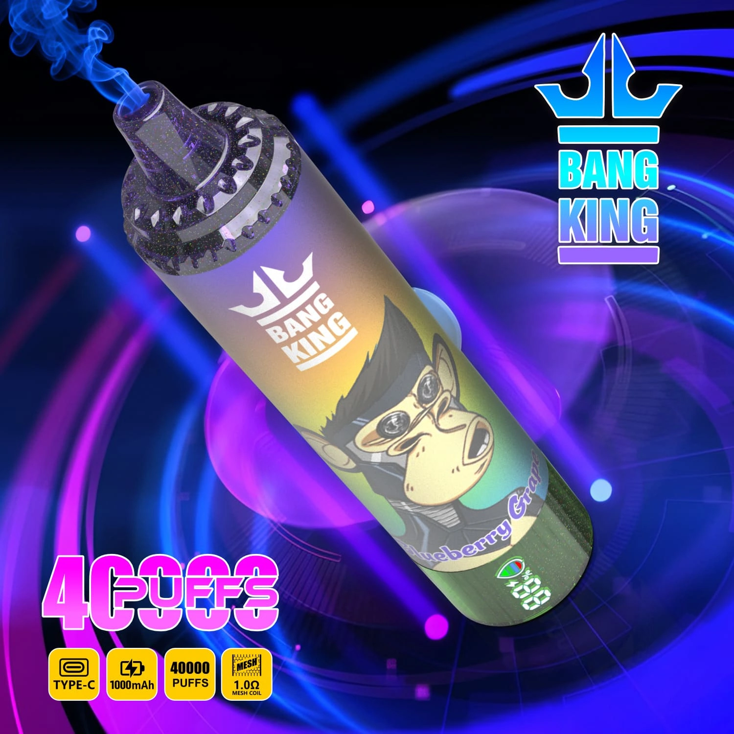 Bang King 40000 02 king 40000 puffs vape blueberry grape 2 vape flavor design with device artwork and matching product packaging.