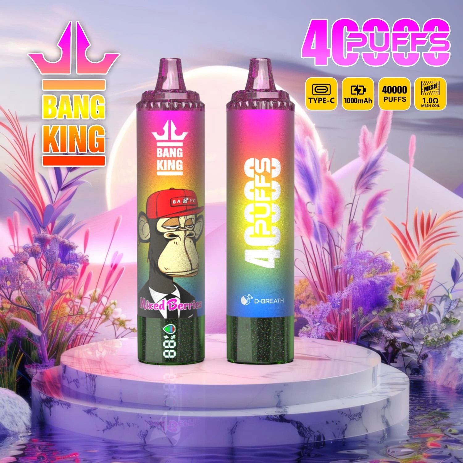 Bang King 40000 07 king 40000 puffs vape mixed berries 1 vape flavor design with device artwork and matching product packaging.