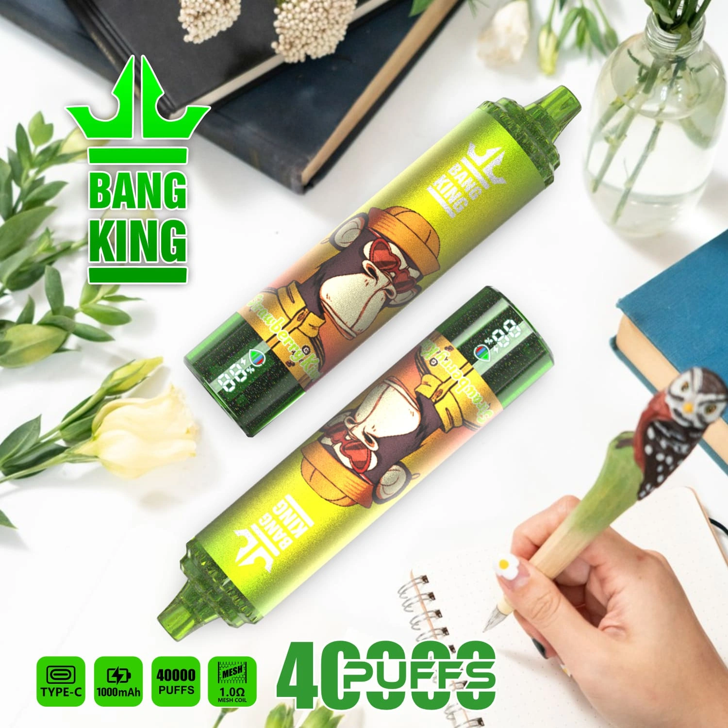 Bang King 40000 10 king 40000 puffs vape strawberry kiwi 1 vape flavor design with device artwork and matching product packaging.