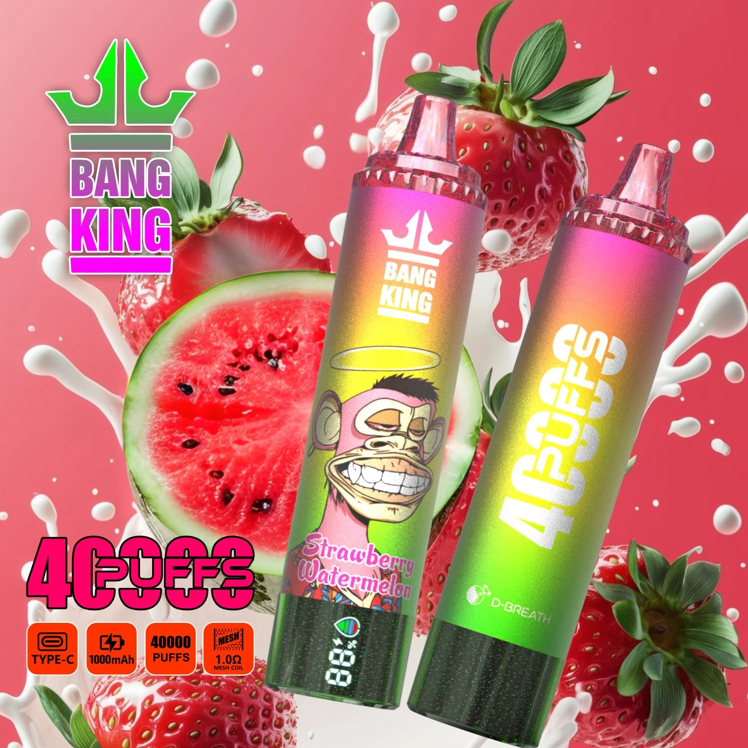 Bang King 40000 11 king 40000 puffs vape strawberry watermelon 1 vape flavor design with device artwork and matching product packaging.