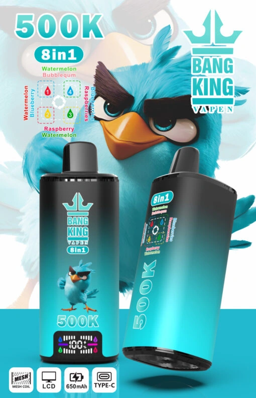 Bang King 500K 8-in-1 high-capacity disposable vape with colorful package artwork