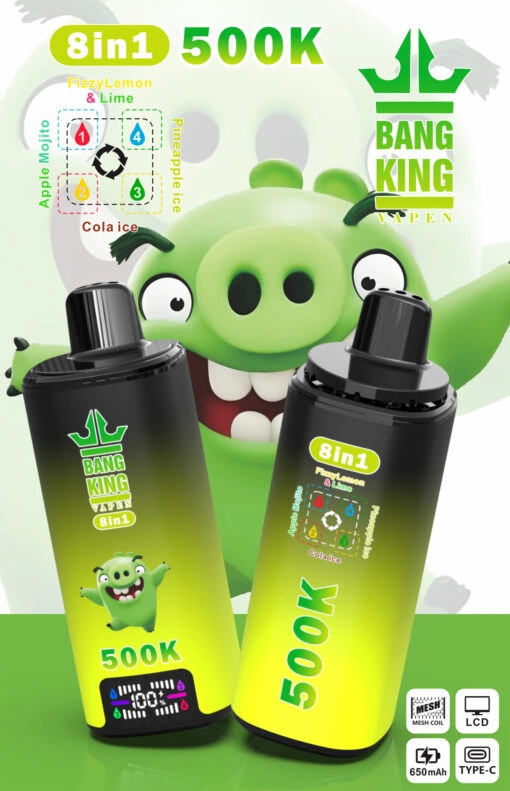 Bang King 500K 8-in-1 branded device and retail packaging shown in a gallery image