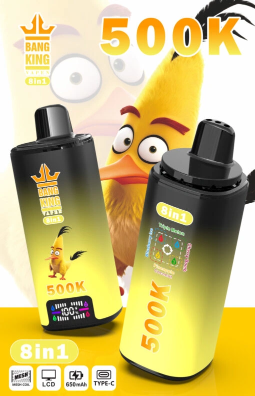 Bang King 500K 8-in-1 disposable vape product with matching flavor-specific design