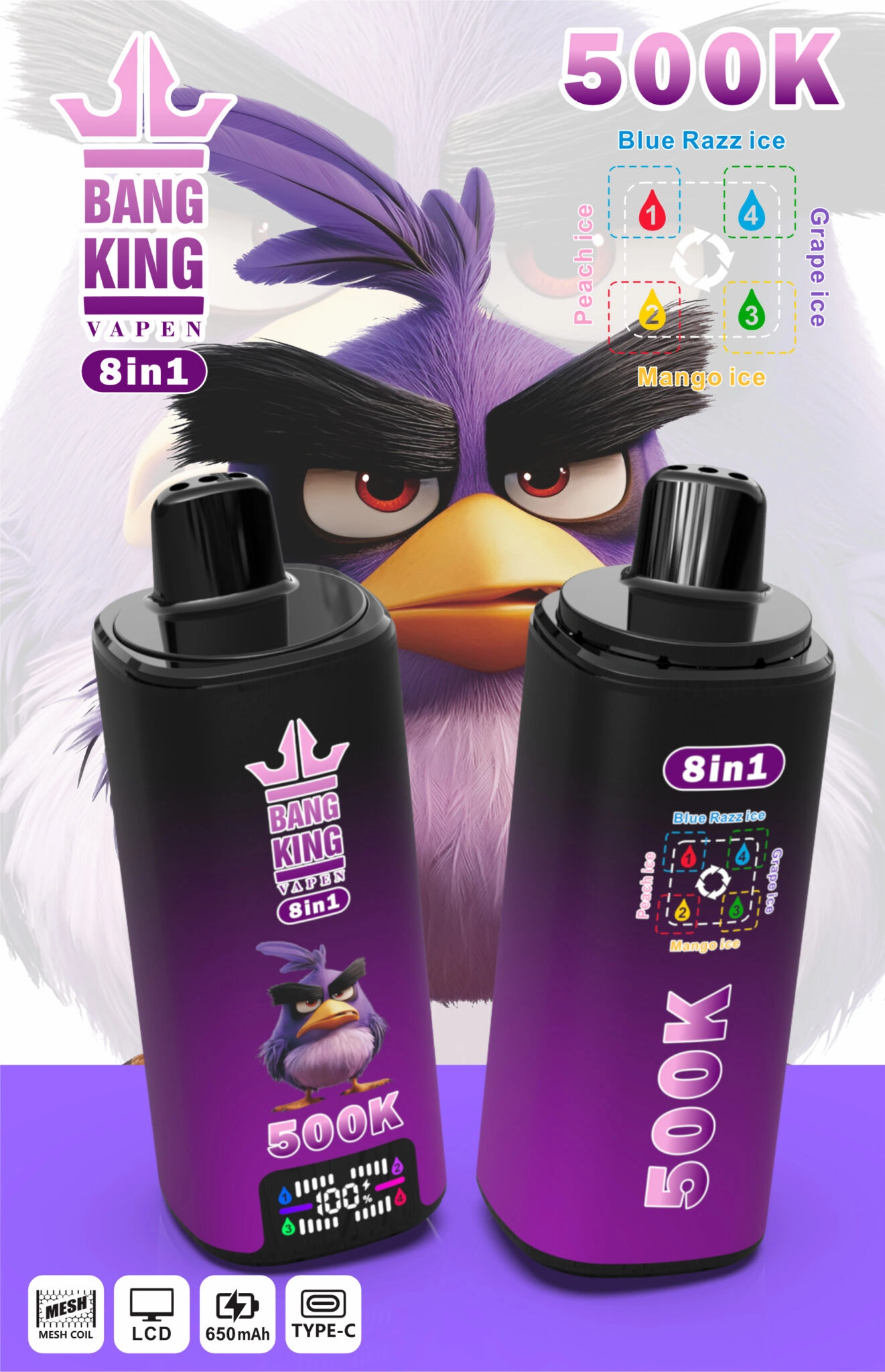 Bang King 500K 8-in-1 branded flavor variant vape product gallery image