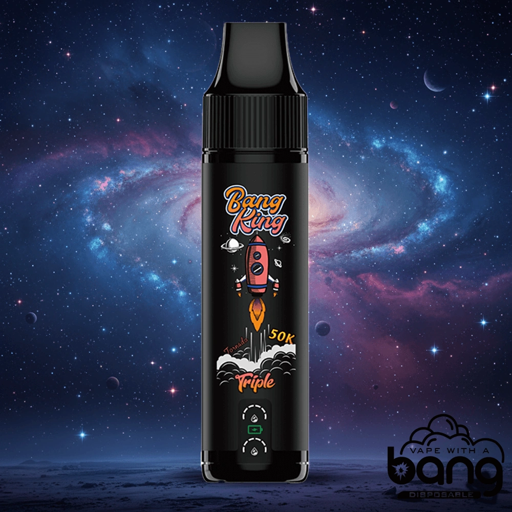 Bang King Triple 50K 03 watermelon ice peach mango vape flavor design with device artwork and matching product packaging.