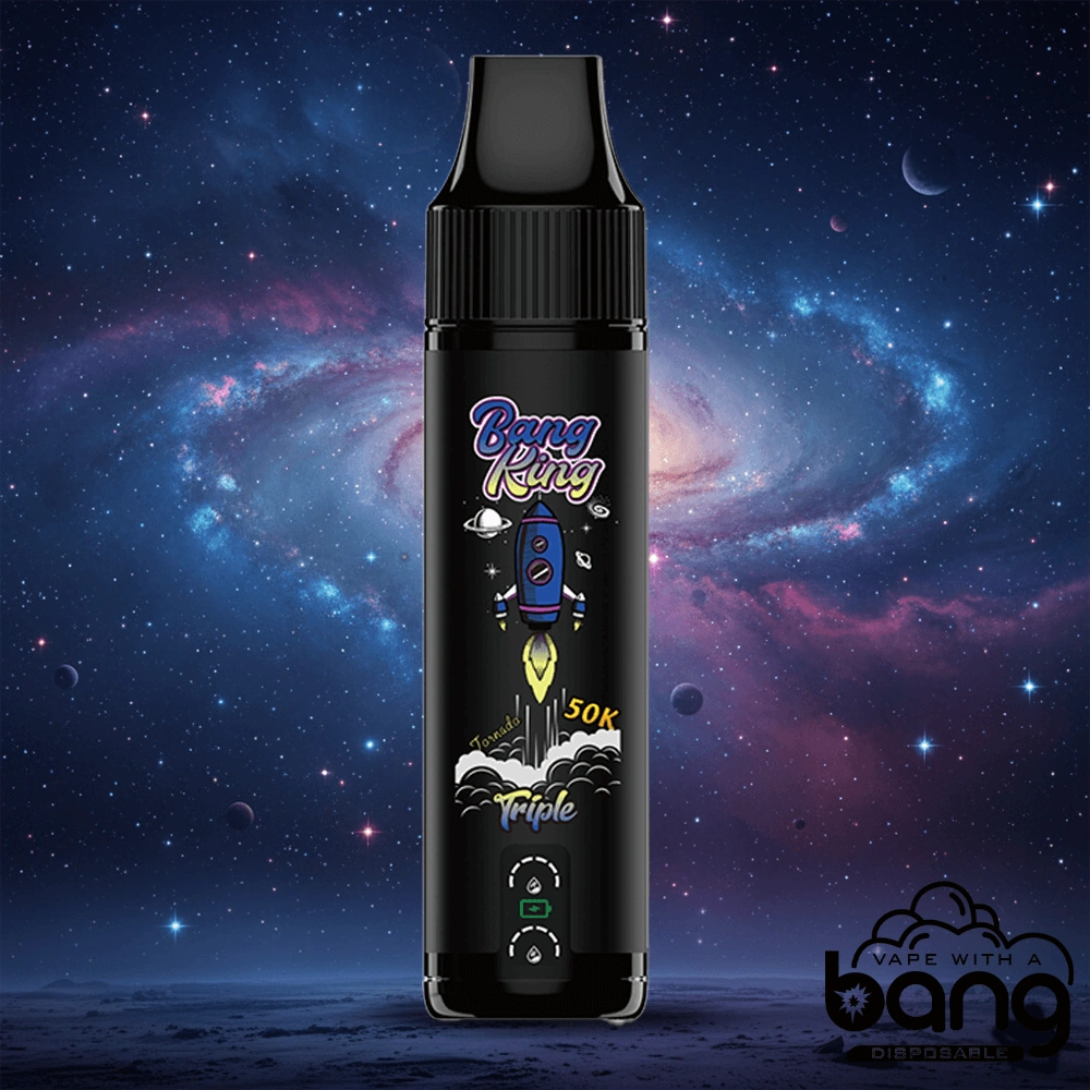 Bang King Triple 50K 11 cool mint blueberry ice vape flavor design with device artwork and matching product packaging.