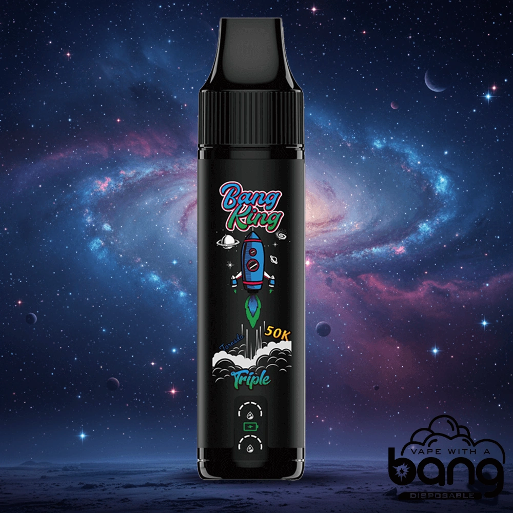Bang King Triple 50K 12 blue razz lush ice vape flavor design with device artwork and matching product packaging.