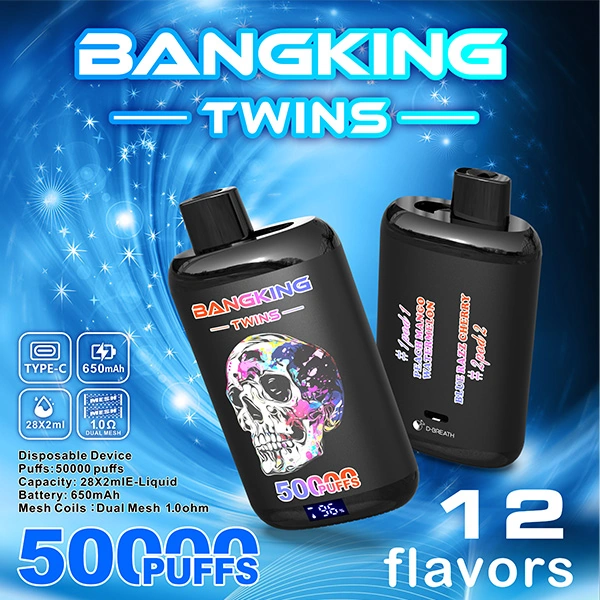 Bang King Twins 50000 01 king twins 50000 puffs vape 2 1 vape flavor design with device artwork and matching product packaging.