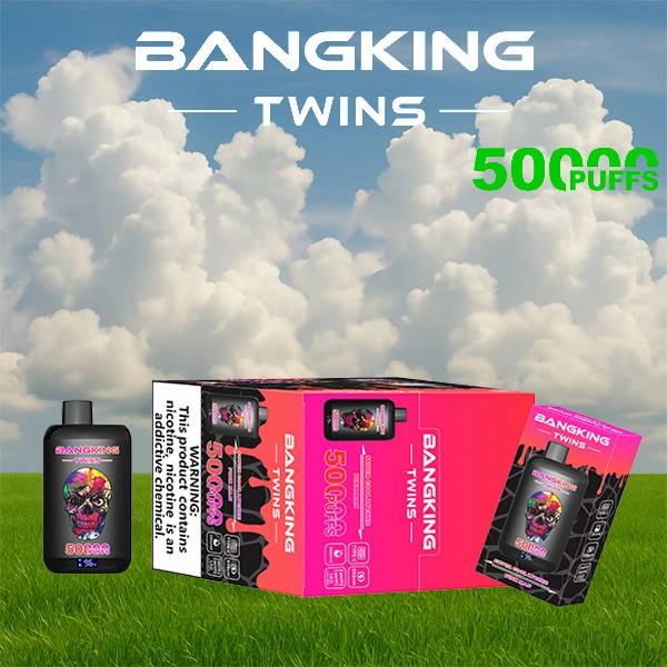 Bang King Twins 50000 06 king twins 50000 puffs vape super cool lycheepink man 1 vape flavor design with device artwork and matching product packaging.