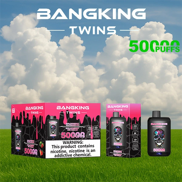 Bang King Twins 50000 07 king twins 50000 puffs vape strawberry watermelonstrawberry ice cream vape flavor design with device artwork and matching product packaging.