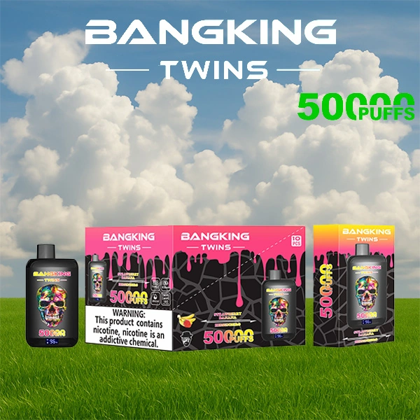 Bang King Twins 50000 08 king twins 50000 puffs vape strawberry bananaheisenberg 1 vape flavor design with device artwork and matching product packaging.