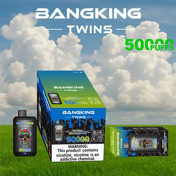 Bang King Twins 50000 11 king twins 50000 puffs vape mix berrystrawberry kiwi 1 vape flavor design with device artwork and matching product packaging.