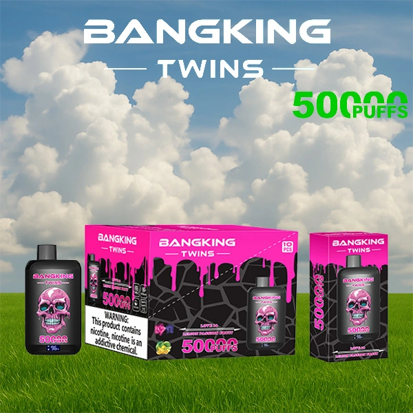 Bang King Twins 50000 12 king twins 50000 puffs vape love 66 lemon passion fruit 1 vape flavor design with device artwork and matching product packaging.