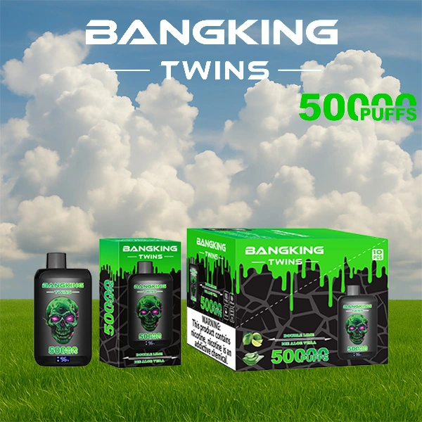 Bang King Twins 50000 14 king twins 50000 puffs vape double limeice aloe vera 1 vape flavor design with device artwork and matching product packaging.