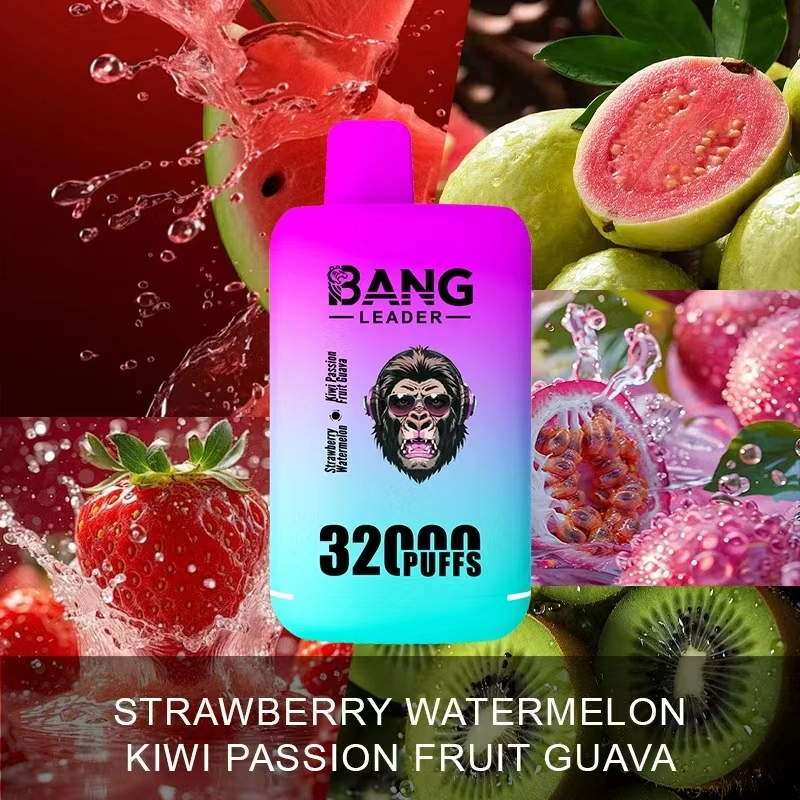 Bang Leader 32K Disposable Vape in Strawberry Watermelon Kiwi and Passion Fruit Guava, a 32000-puff 2-in-1 flavor pairing.