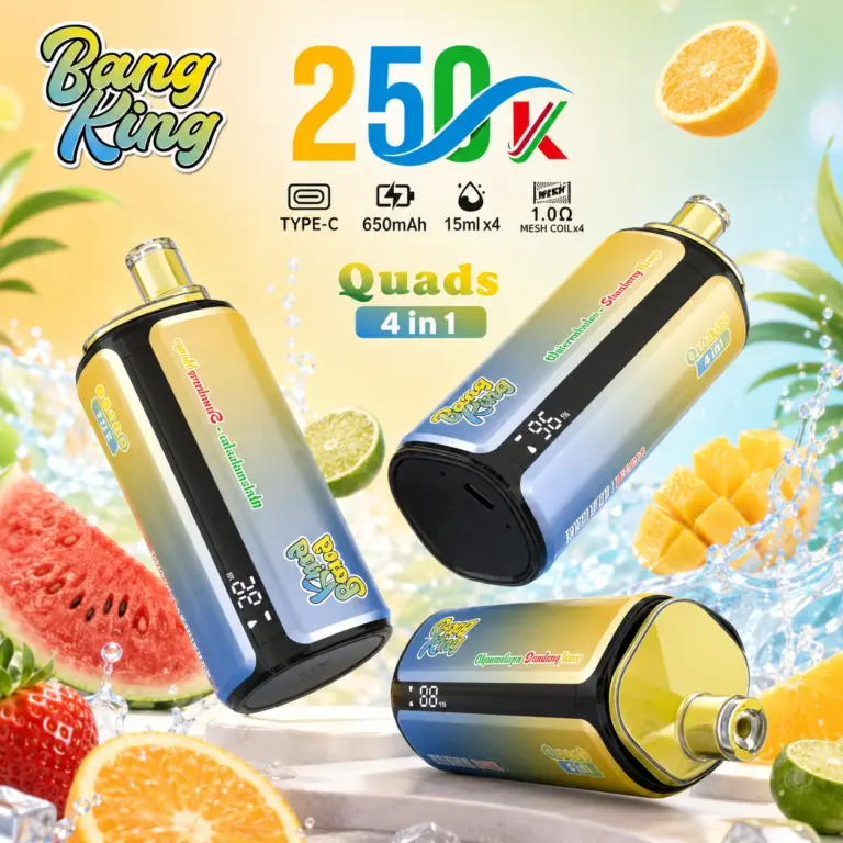 Bang King 250K 4-in-1 disposable vape main product image showing the device design and retail presentation