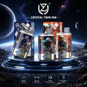 UZY Crystal Twin 50K Puffs Disposable Vape hero presentation showing the featured device design and display in the official product artwork.