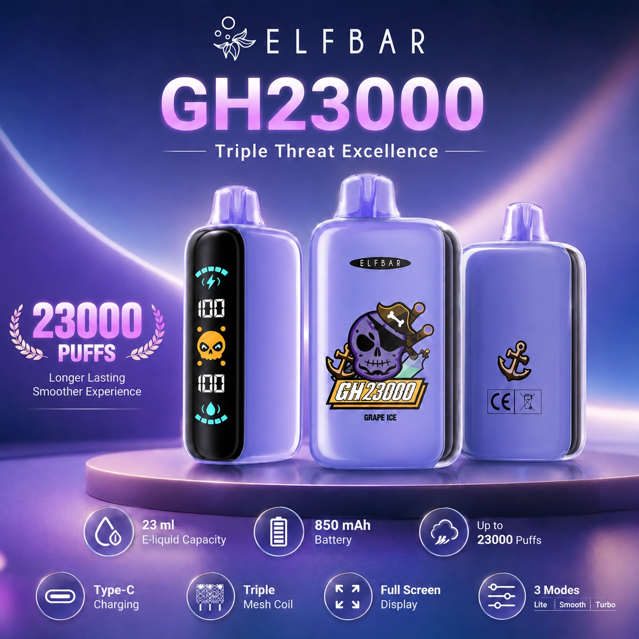 Elf Bar GH 23K Disposable Vape – 23000 Puffs Triple Mesh Coil 3 Power Modes Vape