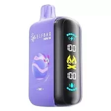 Elf Bar Raya D3 25K VMT device in purple, presented upright with the full side screen and compact mouthpiece visible.