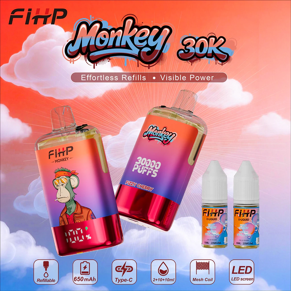 FIHP Monkey 30000 Puffs gallery view 17 showing the branded vape design, color finish and product details from the source gallery.