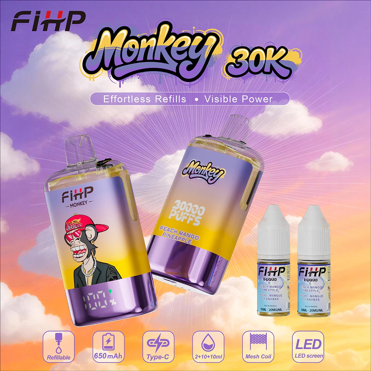 FIHP Monkey 30000 Puffs gallery view 21 presenting the branded disposable vape device, exterior finish and source product styling.