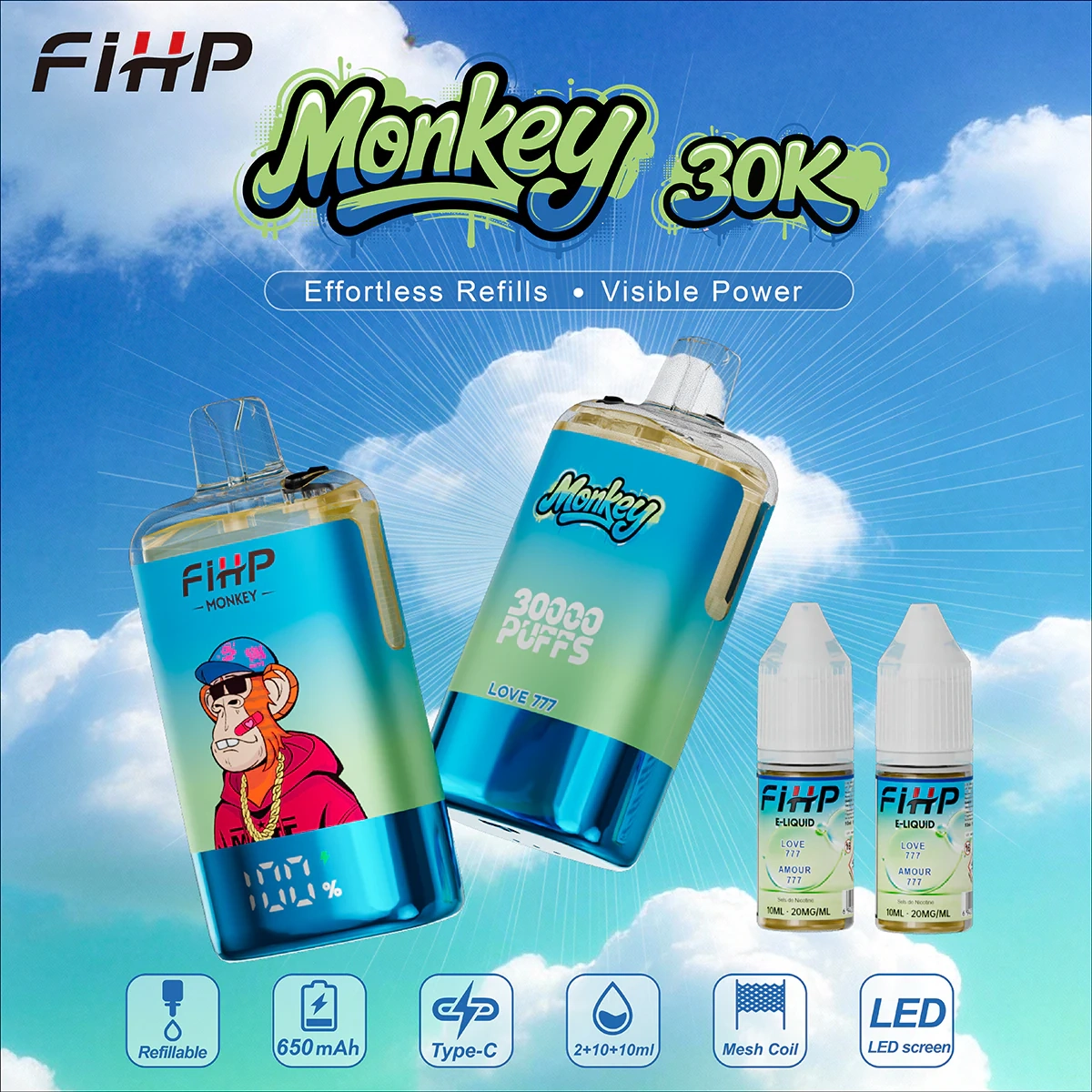 FIHP Monkey 30000 Puffs gallery view 23 with a clear branded device presentation, exterior styling and catalog-ready product view.