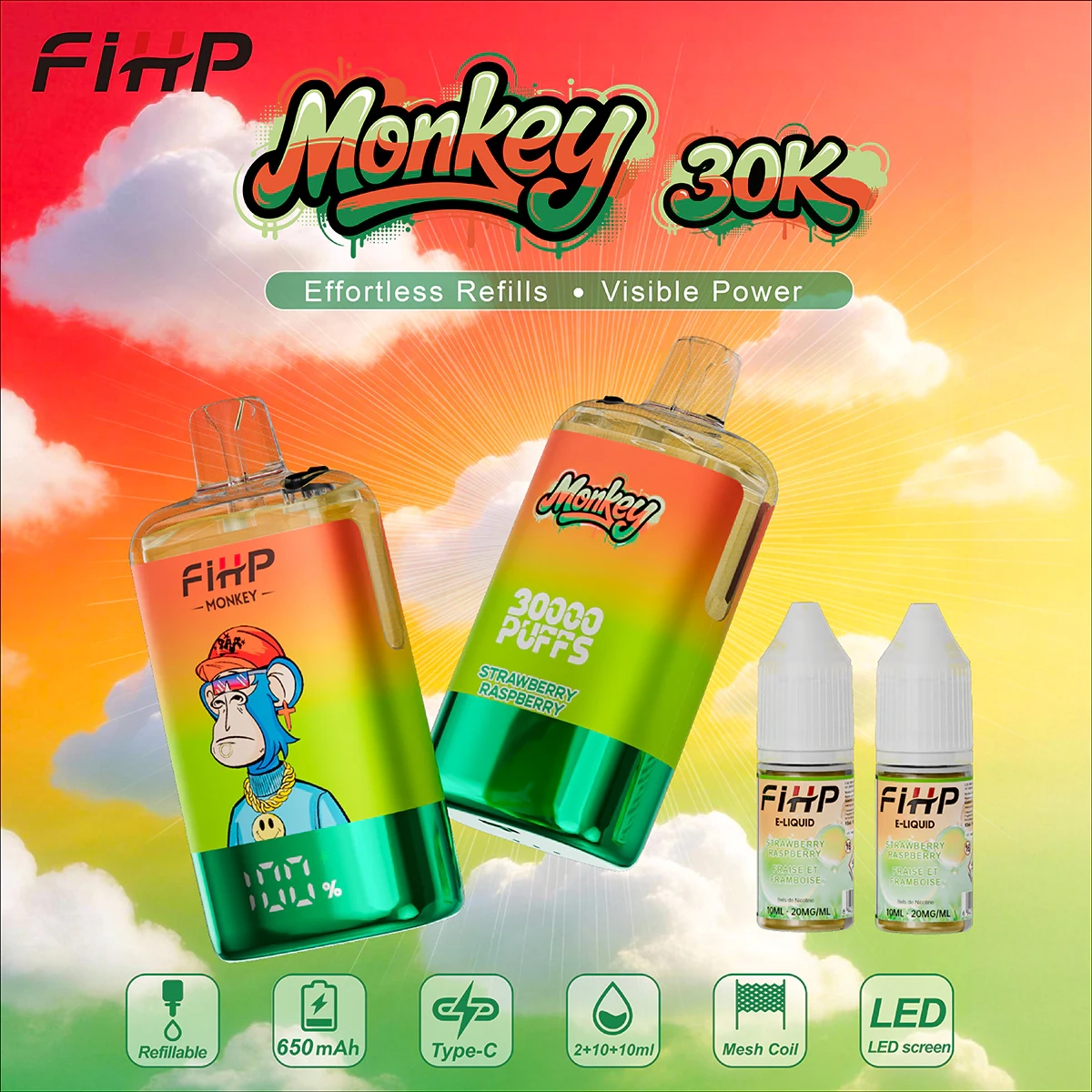 FIHP Monkey 30000 Puffs gallery view 24 displaying the branded disposable vape design and exterior details in the source product set.