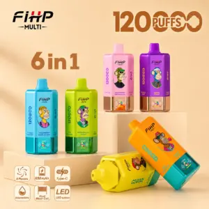 Imagen principal del producto «FIHP MULTI 120K 6 en 1», un vaporizador desechable, en la que se muestra el diseño del dispositivo y su presentación en el punto de venta