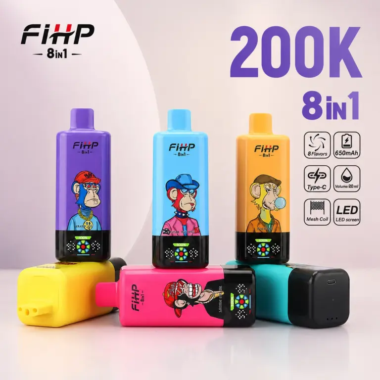 FIHP 200K 8-in-1 disposable vape main product image showing the device design and retail presentation