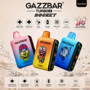 Sigaretta elettronica usa e getta Gazzbar Rocket 20K con display LED intelligente, design a doppia resistenza a rete e confezione di marca
