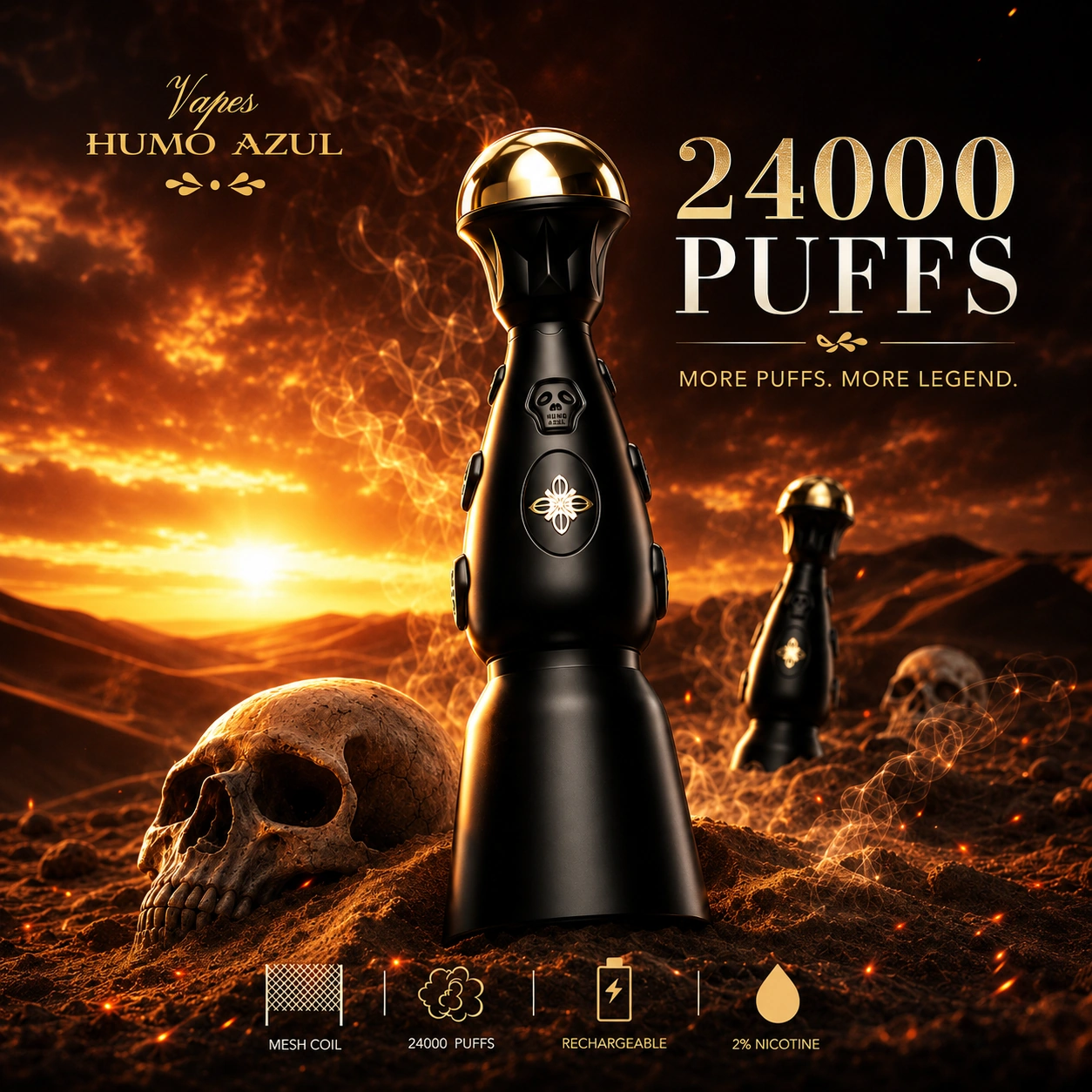 Humo Azul Dark Night Edition 24K Puffs Disposable Vape – 24000 Puffs Mesh Coil Tequila Bottle Design