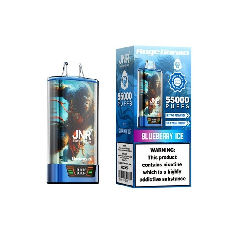 JNR Rage Gorilla 55K smart display disposable vape with compact device and branded flavor packaging