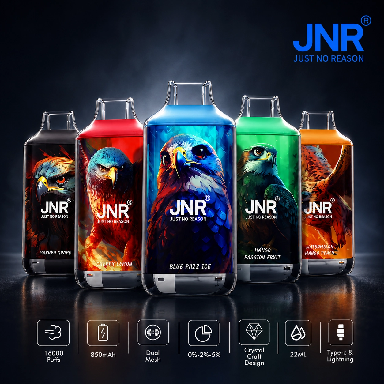 JNR Falcon 16K disposable vape main product image showing the device design and retail presentation